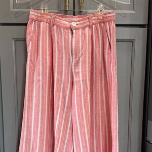 Aerie Wide Leg Striped Linen Blend Pants in Spicy Salmon, Size XS